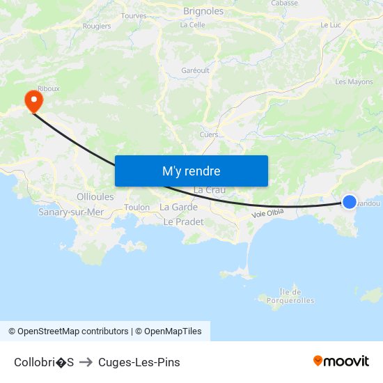 Collobri�S to Cuges-Les-Pins map