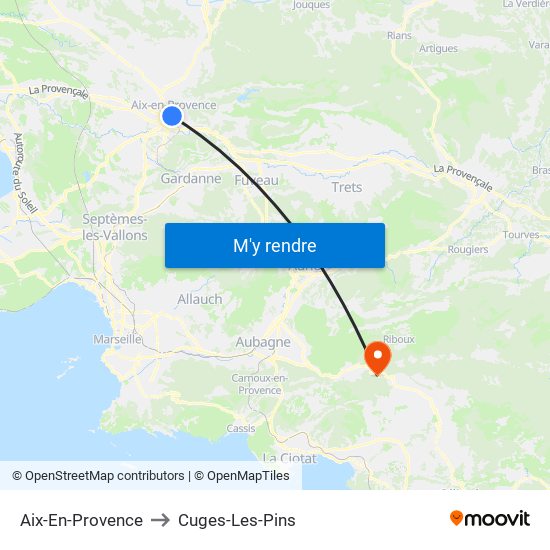 Aix-En-Provence to Cuges-Les-Pins map
