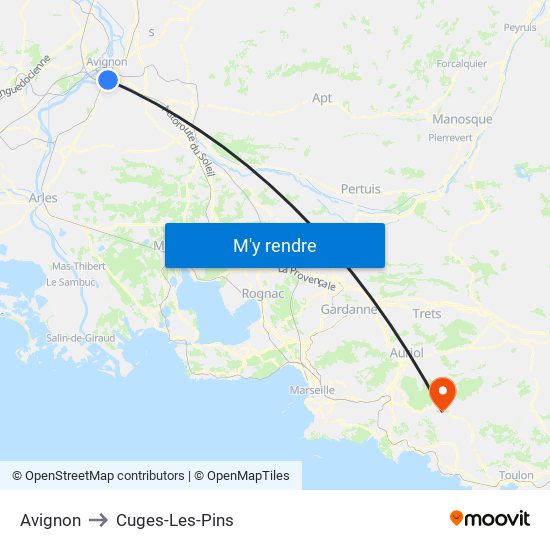 Avignon to Cuges-Les-Pins map