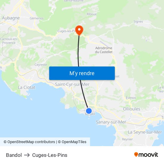 Bandol to Cuges-Les-Pins map