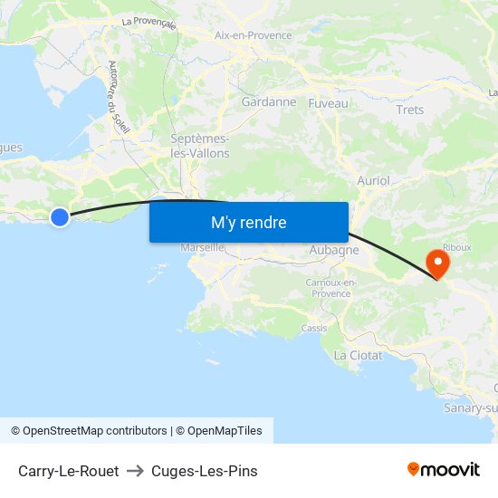 Carry-Le-Rouet to Cuges-Les-Pins map