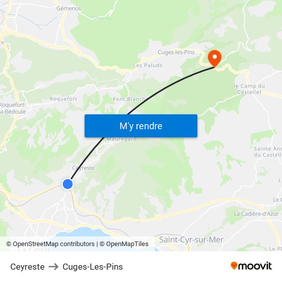 Ceyreste to Cuges-Les-Pins map