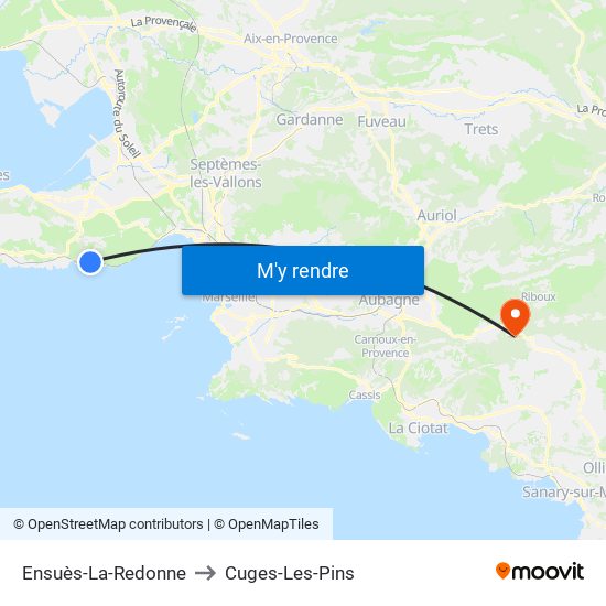 Ensuès-La-Redonne to Cuges-Les-Pins map