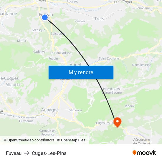 Fuveau to Cuges-Les-Pins map