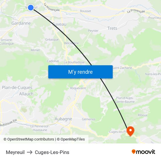 Meyreuil to Cuges-Les-Pins map