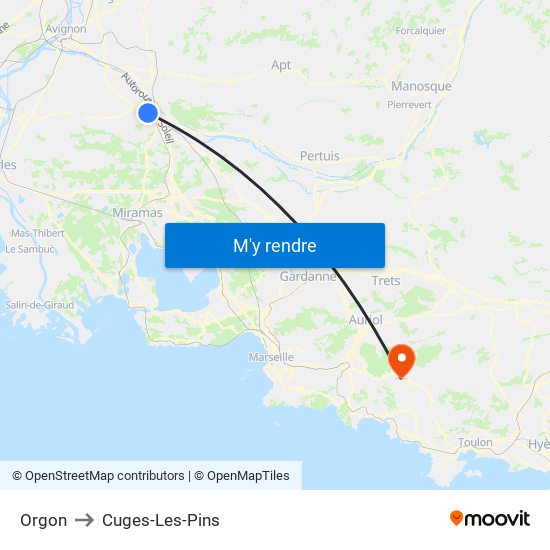 Orgon to Cuges-Les-Pins map
