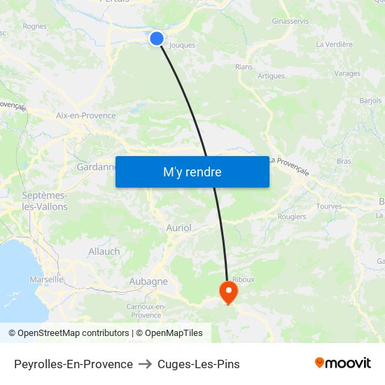 Peyrolles-En-Provence to Cuges-Les-Pins map