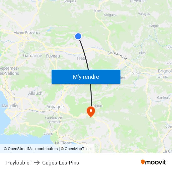 Puyloubier to Cuges-Les-Pins map