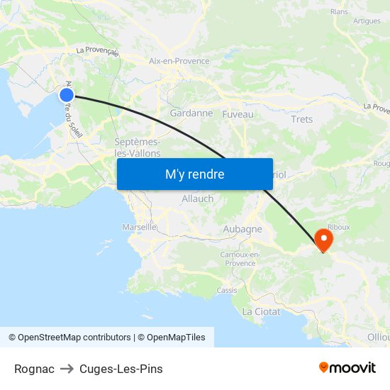 Rognac to Cuges-Les-Pins map