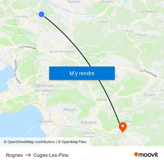 Rognes to Cuges-Les-Pins map