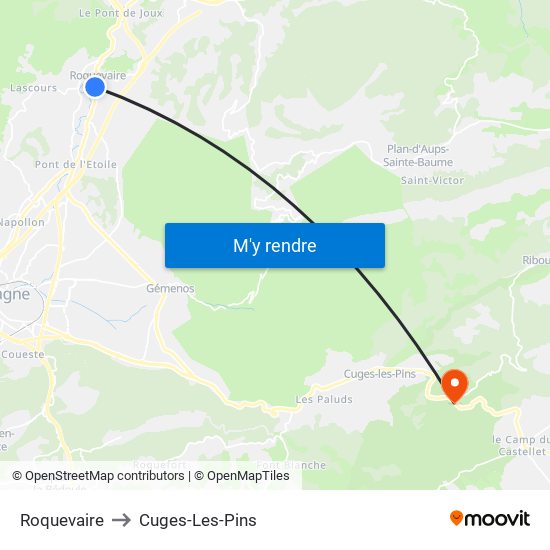 Roquevaire to Cuges-Les-Pins map