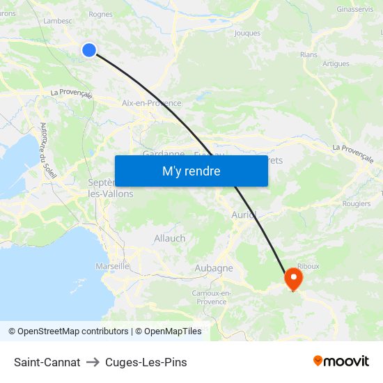 Saint-Cannat to Cuges-Les-Pins map