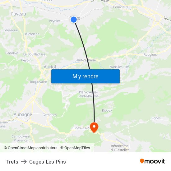 Trets to Cuges-Les-Pins map