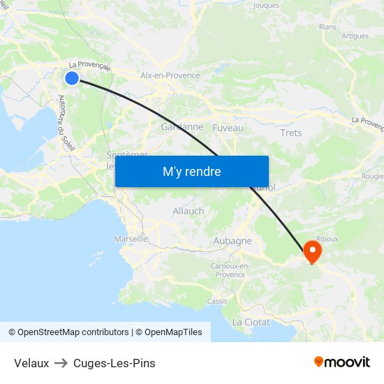 Velaux to Cuges-Les-Pins map
