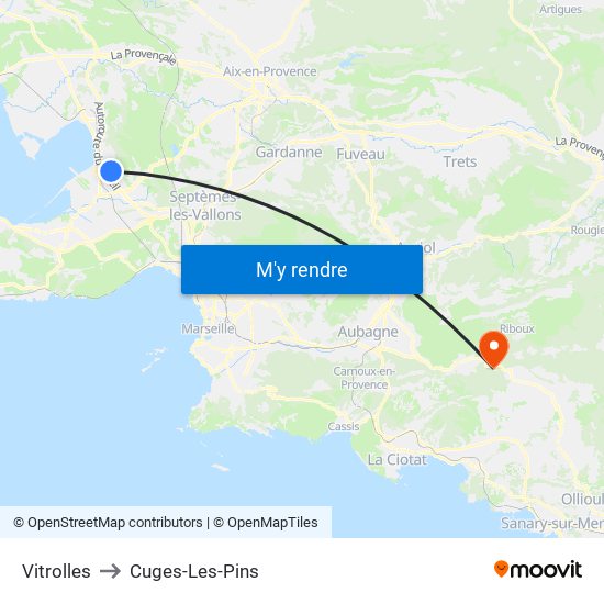 Vitrolles to Cuges-Les-Pins map