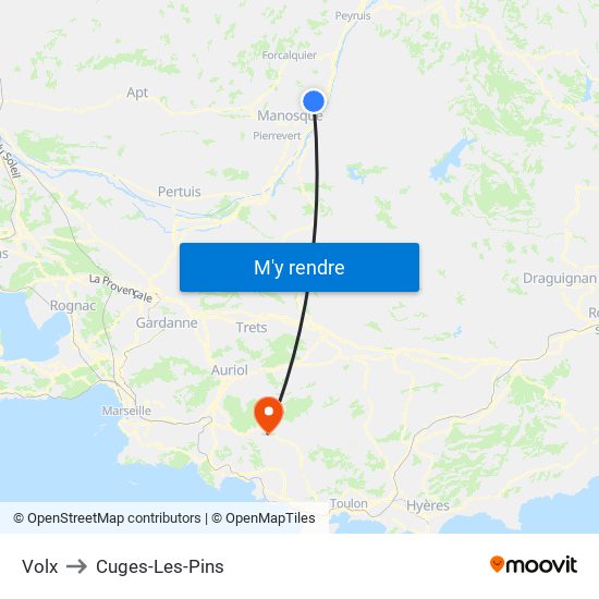 Volx to Cuges-Les-Pins map