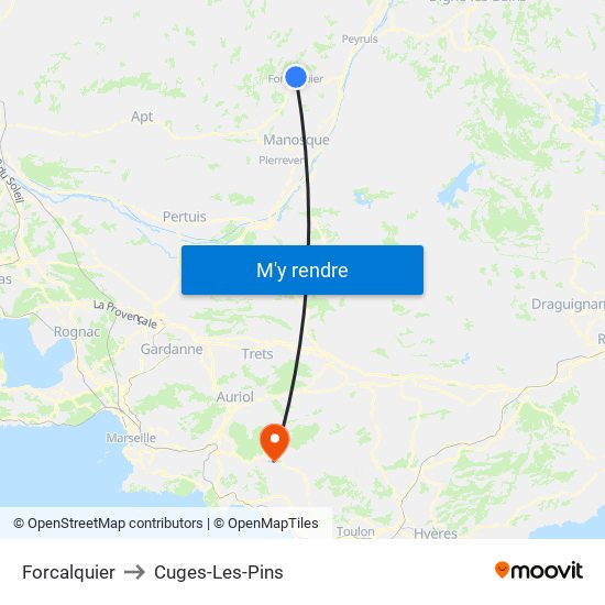 Forcalquier to Cuges-Les-Pins map