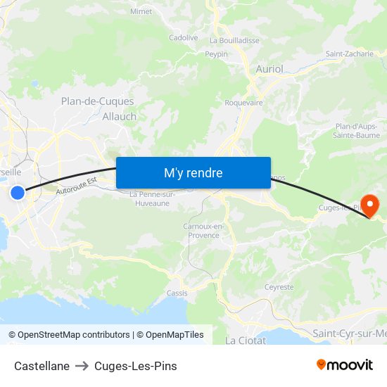 Castellane to Cuges-Les-Pins map