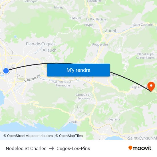 Nédelec St Charles to Cuges-Les-Pins map