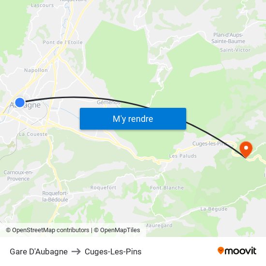 Gare D'Aubagne to Cuges-Les-Pins map