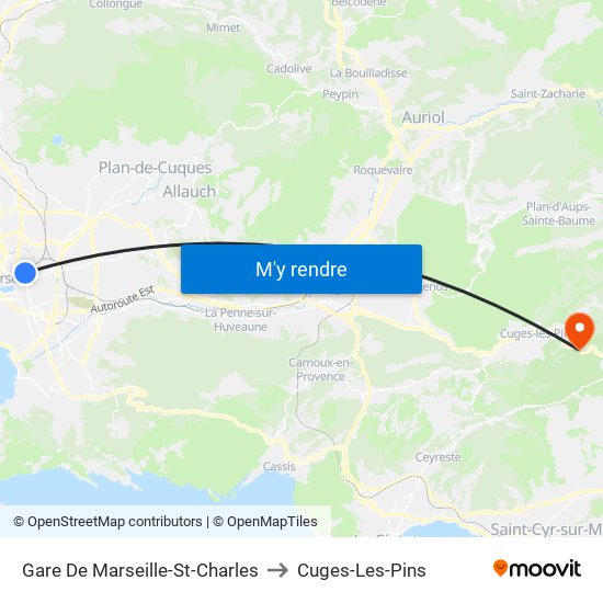 Gare De Marseille-St-Charles to Cuges-Les-Pins map