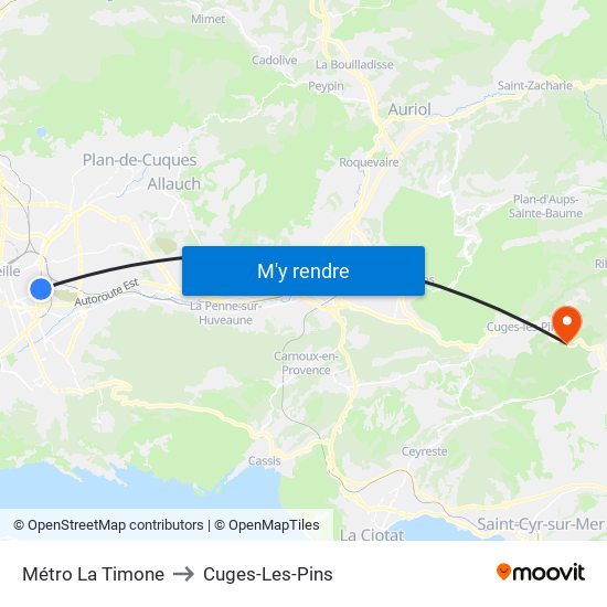 Métro La Timone to Cuges-Les-Pins map