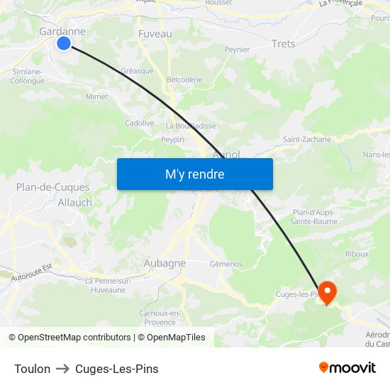 Toulon to Cuges-Les-Pins map