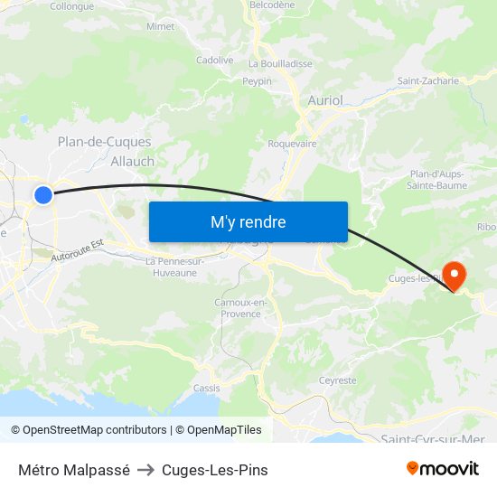 Métro Malpassé to Cuges-Les-Pins map