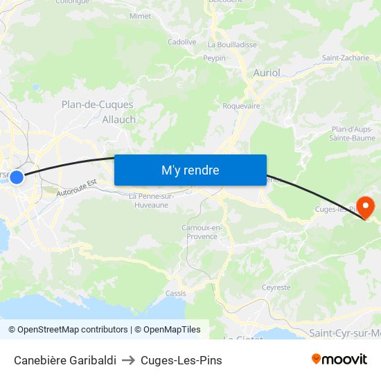 Canebière Garibaldi to Cuges-Les-Pins map