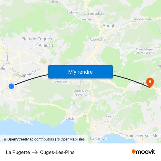 La Pugette to Cuges-Les-Pins map
