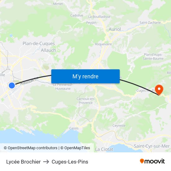 Lycée Brochier to Cuges-Les-Pins map