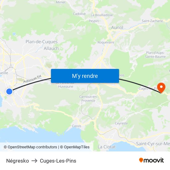 Négresko to Cuges-Les-Pins map