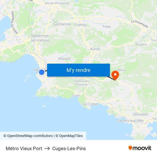 Métro Vieux Port to Cuges-Les-Pins map