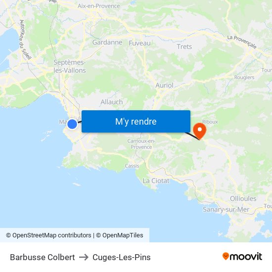 Barbusse Colbert to Cuges-Les-Pins map