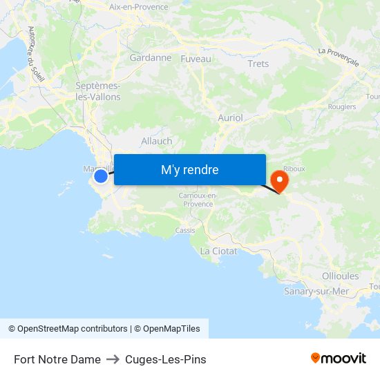 Fort Notre Dame to Cuges-Les-Pins map