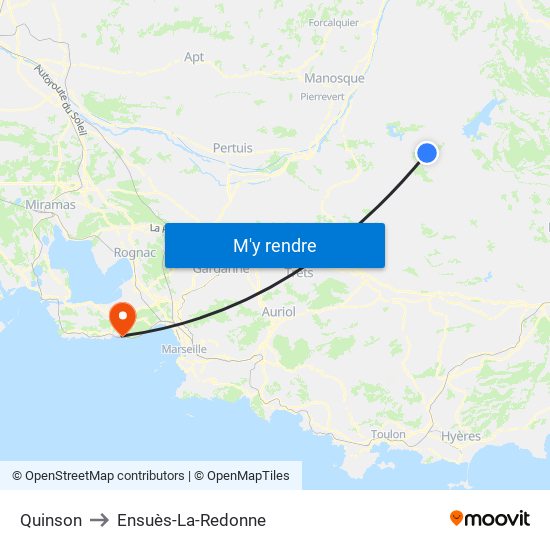 Quinson to Ensuès-La-Redonne map