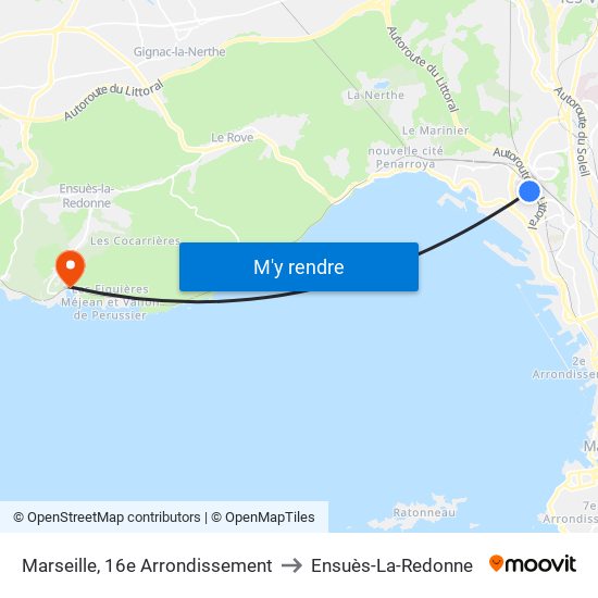 Marseille, 16e Arrondissement to Ensuès-La-Redonne map