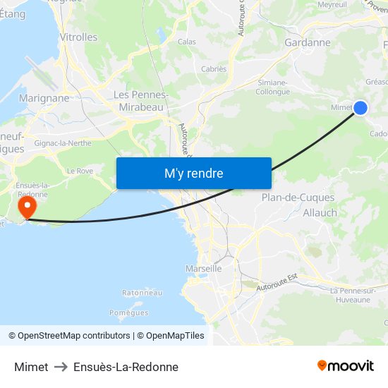 Mimet to Ensuès-La-Redonne map
