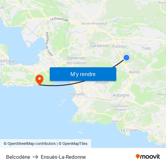 Belcodène to Ensuès-La-Redonne map