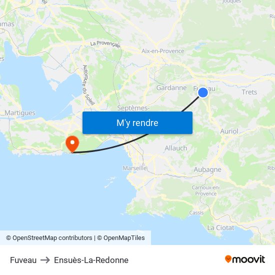 Fuveau to Ensuès-La-Redonne map
