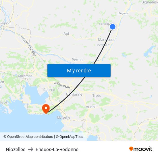 Niozelles to Ensuès-La-Redonne map