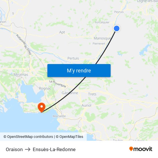 Oraison to Ensuès-La-Redonne map