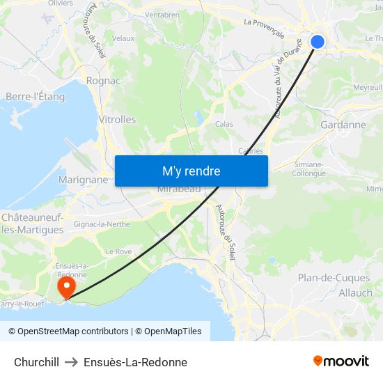 Churchill to Ensuès-La-Redonne map