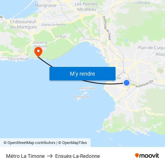 Métro La Timone to Ensuès-La-Redonne map