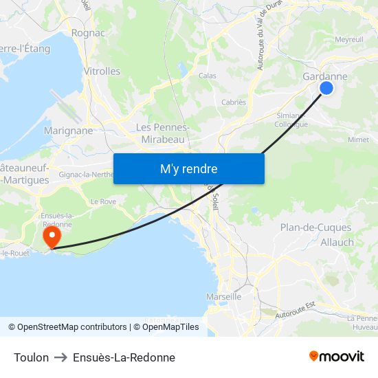 Toulon to Ensuès-La-Redonne map