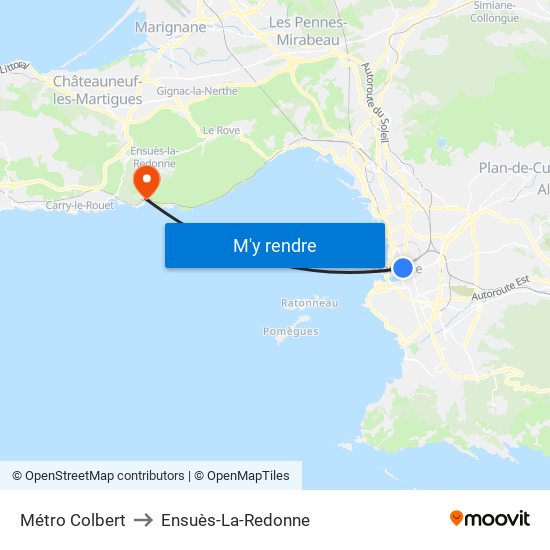 Métro Colbert to Ensuès-La-Redonne map