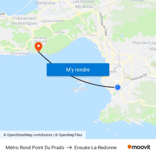 Métro Rond Point Du Prado to Ensuès-La-Redonne map