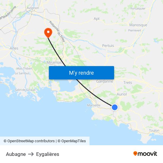 Aubagne to Eygalières map