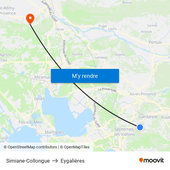 Simiane-Collongue to Eygalières map