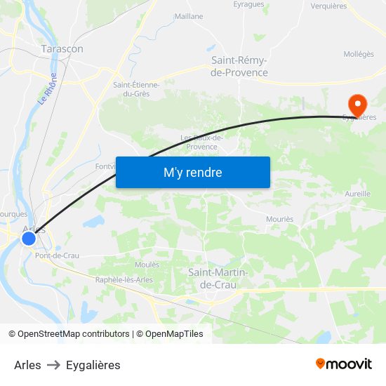 Arles to Eygalières map